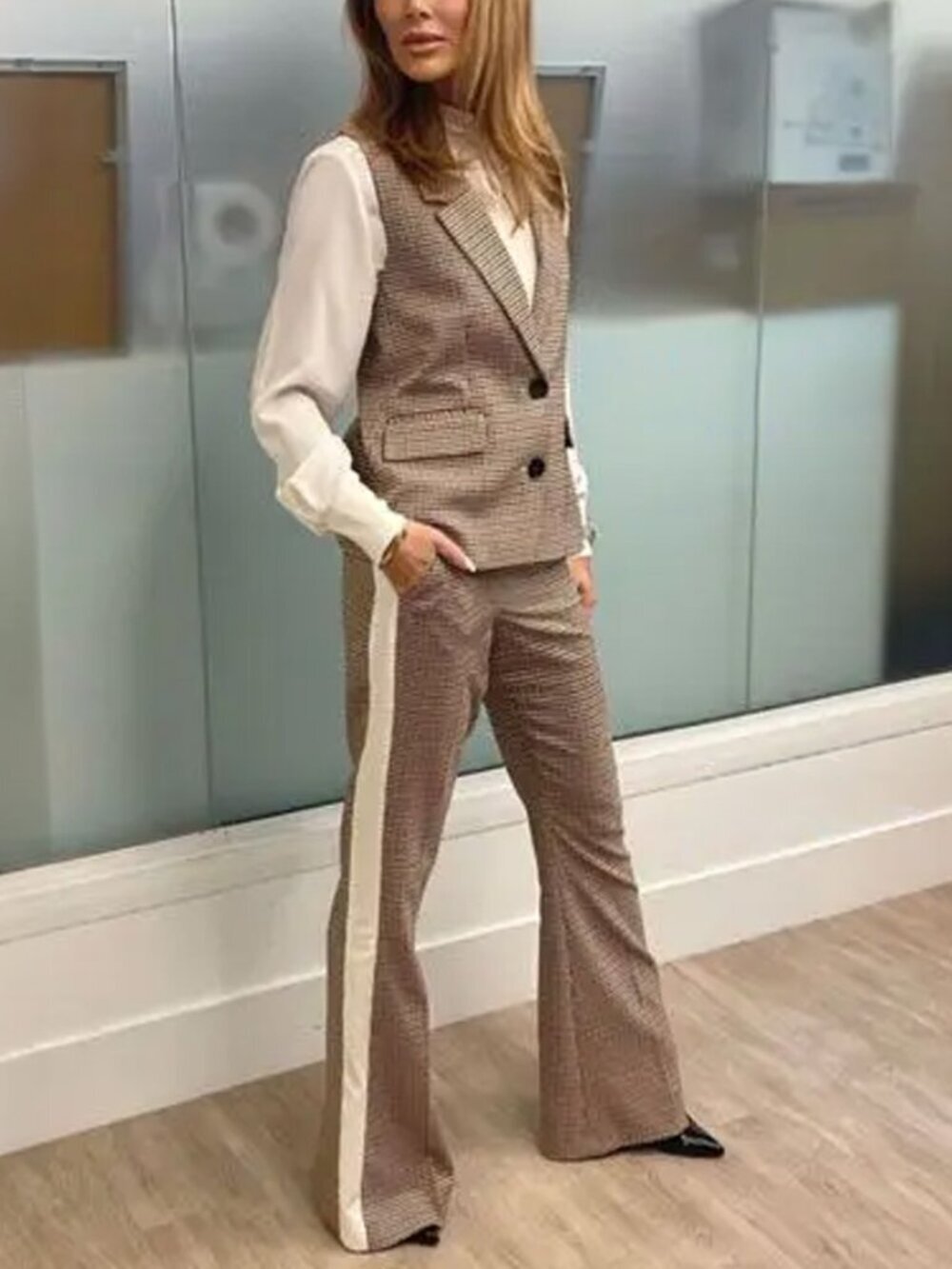 Karen Millen Club Check Houndstooth Vest Trousers Set Size 8